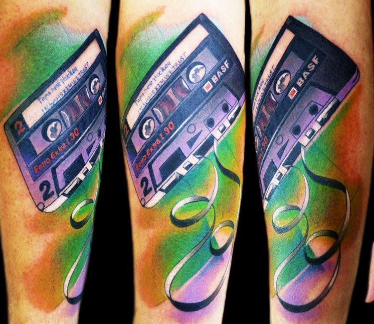 Cassette and Notes Tattoo Design
