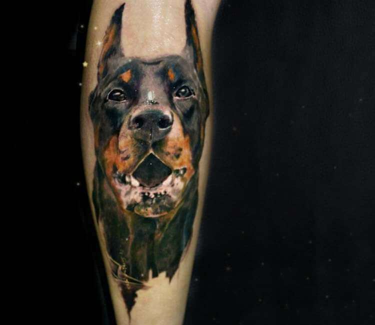 Tattoo uploaded by Bambi tattoo art  Blackwork dotwork doberman dog   Tattoodo