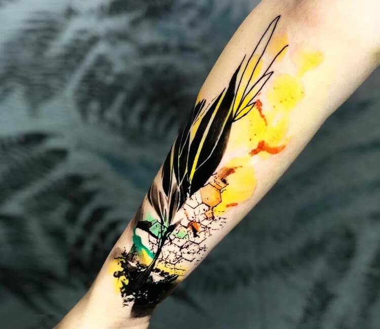Beautiful Simple & Subtle Feather Tattoo - Black Poison Tattoos