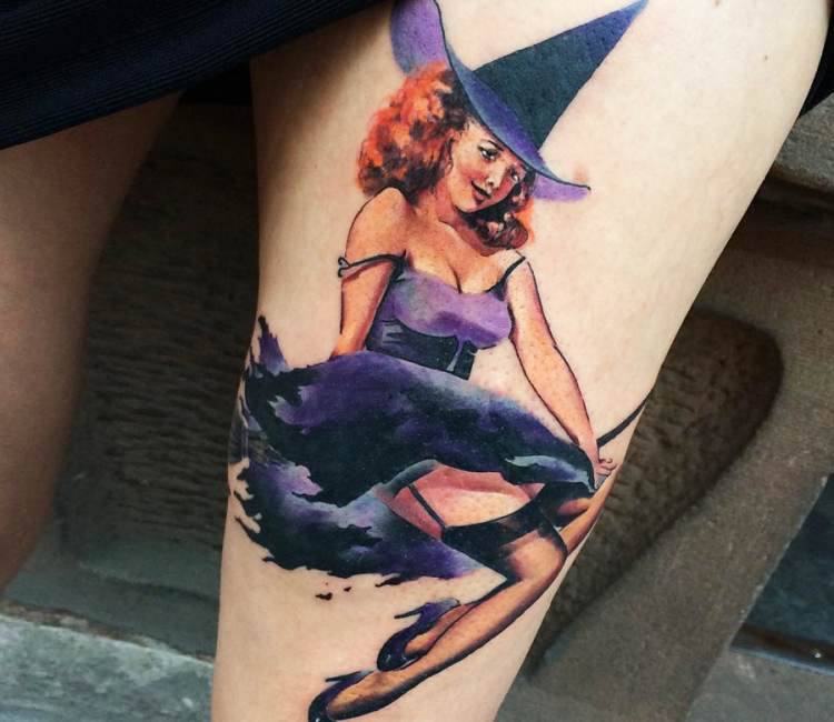 Wiccan Tattoo Witch Tattoo Grafika przez tattooworker  Creative Fabrica