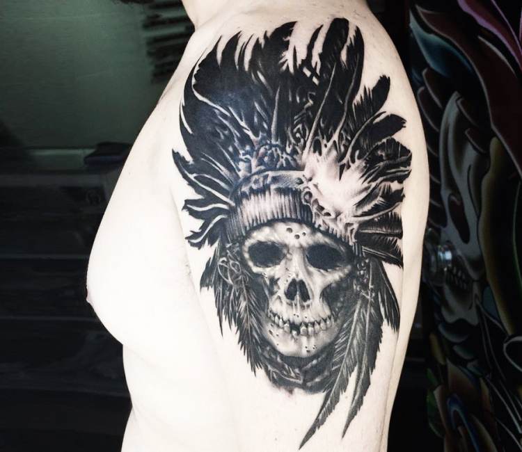 Skull tattoo on hand covering face Women's V-Neck by Johan Swanepoel -  Pixels