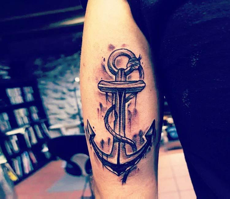 black and grey forearm anchor with roses tattoo | Rose tattoos, Rose tattoos  for men, Tattoos