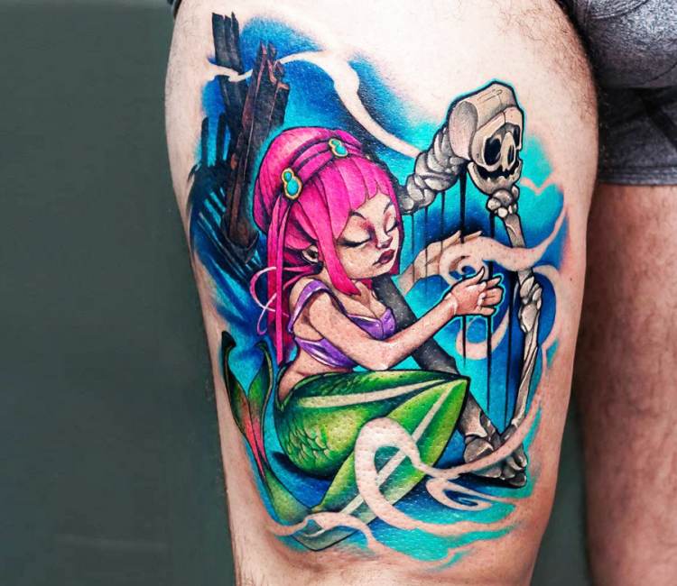 Mermaid Mucha-inspired thigh by Holly Azzara : Tattoos