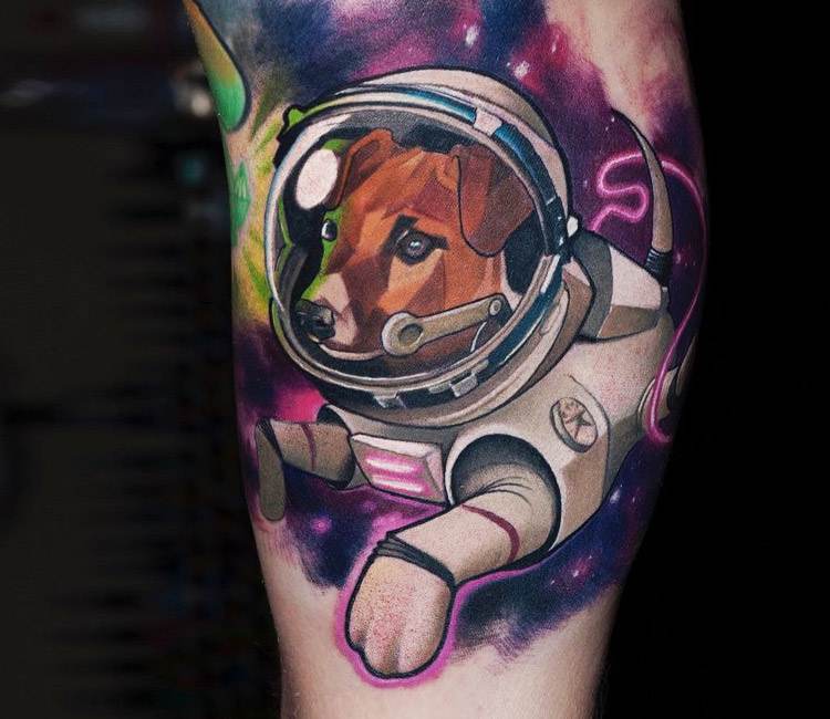 Space Dog tatt plan to get stars around it by wayne at Pitts Tattoos in  Penang  rtattoo