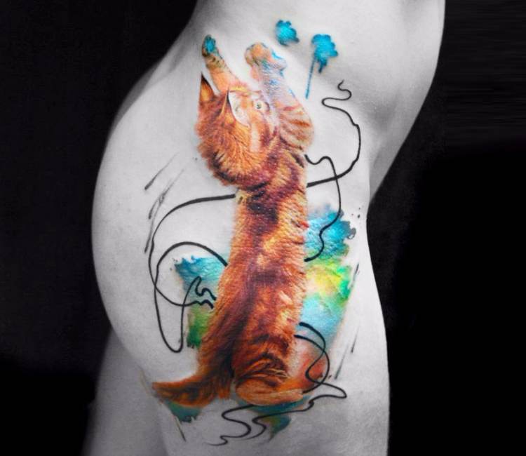 Tattoo uploaded by Stacie Mayer • Tyggar the ginger cat by Chris Jenko.  #traditional #banner #cat #feline #flower #ChrisJenko • Tattoodo