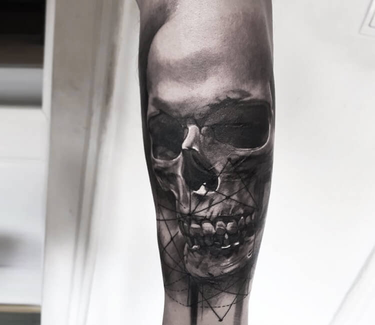 Back Backpiece Black  Grey RealisticRealism Skull Tattoo  Slave to the  Needle