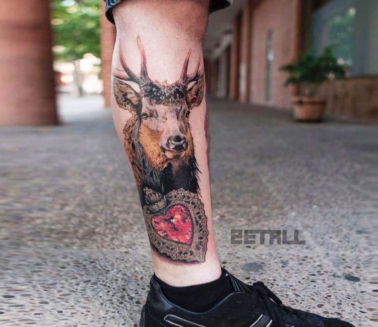 Monsters Ink Tattoo - Healed from a couple of months ago, #stag #stagtattoo  #blackandgreytattoo #mountainscenetattoo #wildlifetattoo | Facebook
