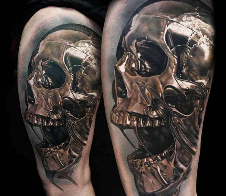 Melting gold skull tattoo by Vid Blanco  Post 23941