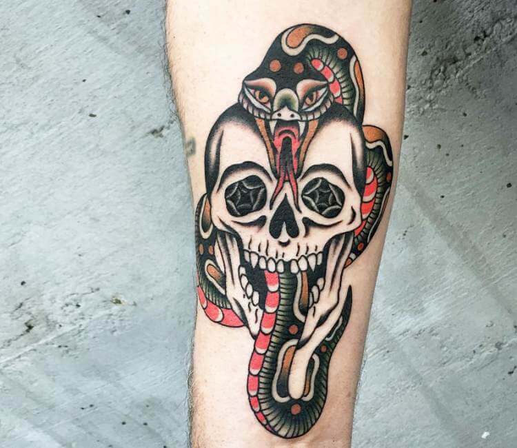 Skull and snake tattoo by Evgeny Pavlikov  Post 29974  Snake tattoo  Becoming a tattoo artist Snake tattoo design