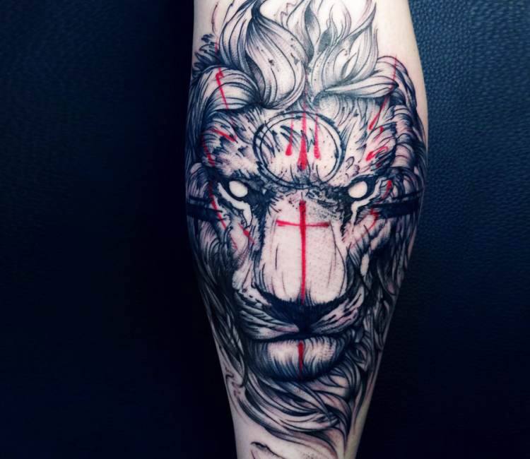 1pc Waterproof Pvc Temporary Tattoo Sticker With Cool Dark Lion Totem  Pattern, Suitable For Trendy People To Stick On Hands Or Legs | SHEIN USA