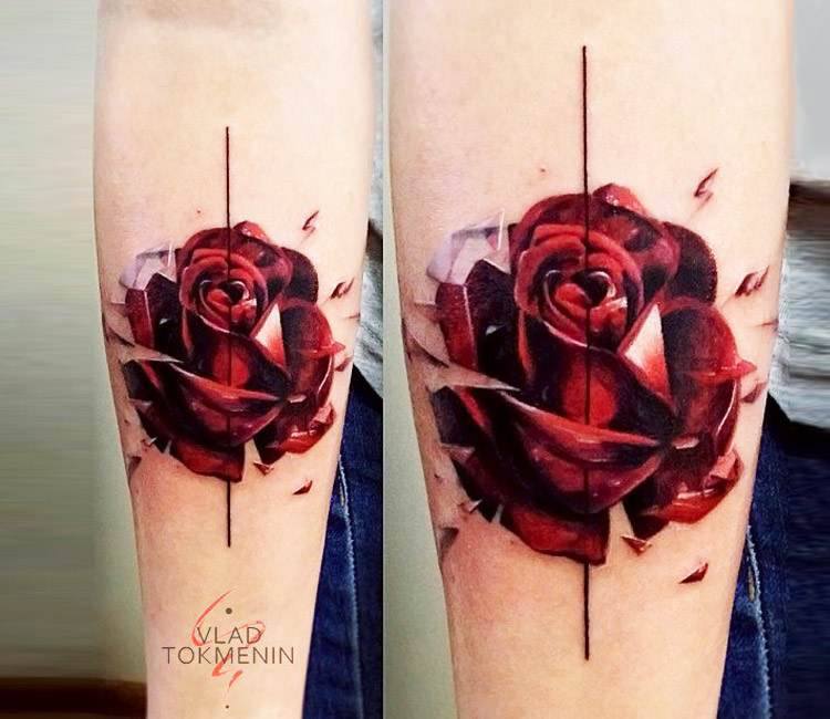 Red Rose tattoo by Vlad Tokmenin