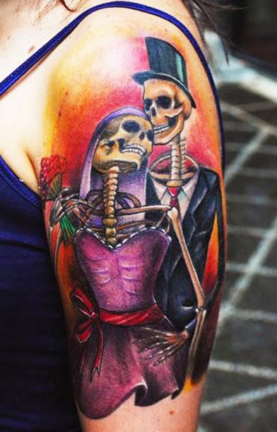 skeleton bride and groom tattoos