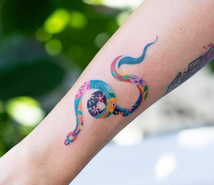 Flowers and snake on the forearm  Tattoogridnet