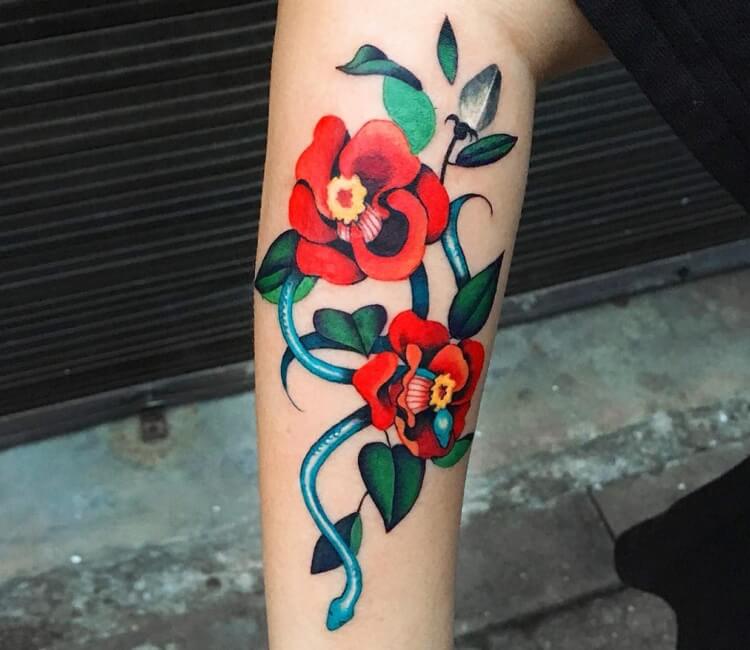 Temporary Tattoo Black Snake Rose Flower Arm Waterproof Fake Sticker Flash  Decal | eBay