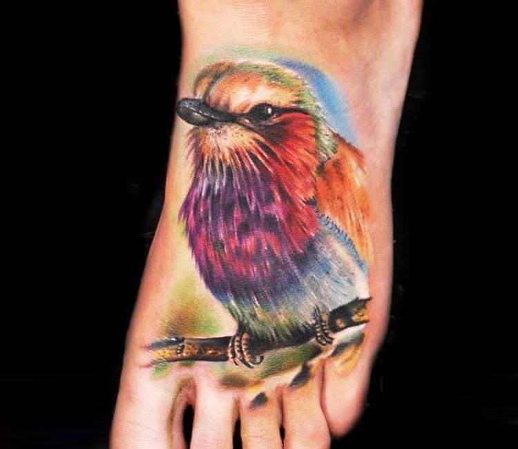 Colorful bird and blossoms by Laura Jade : Tattoos