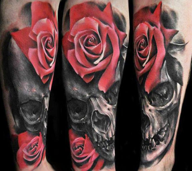 black and red Skull tattoo works by Timur Lysenko | Post 12745 | World Tatt...